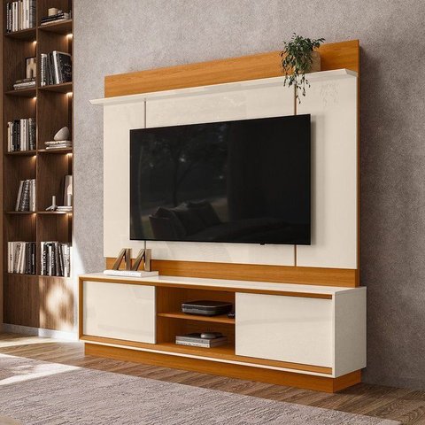 Estante para TV e Home Theater até 75 Polegadas 183,5CMX186,5cm 2 Portas Siena Cinamomo/Off White