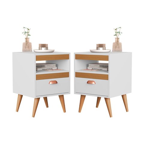 Kit Duas Mesas Cabeceira Quarto Sal Branco Ypê