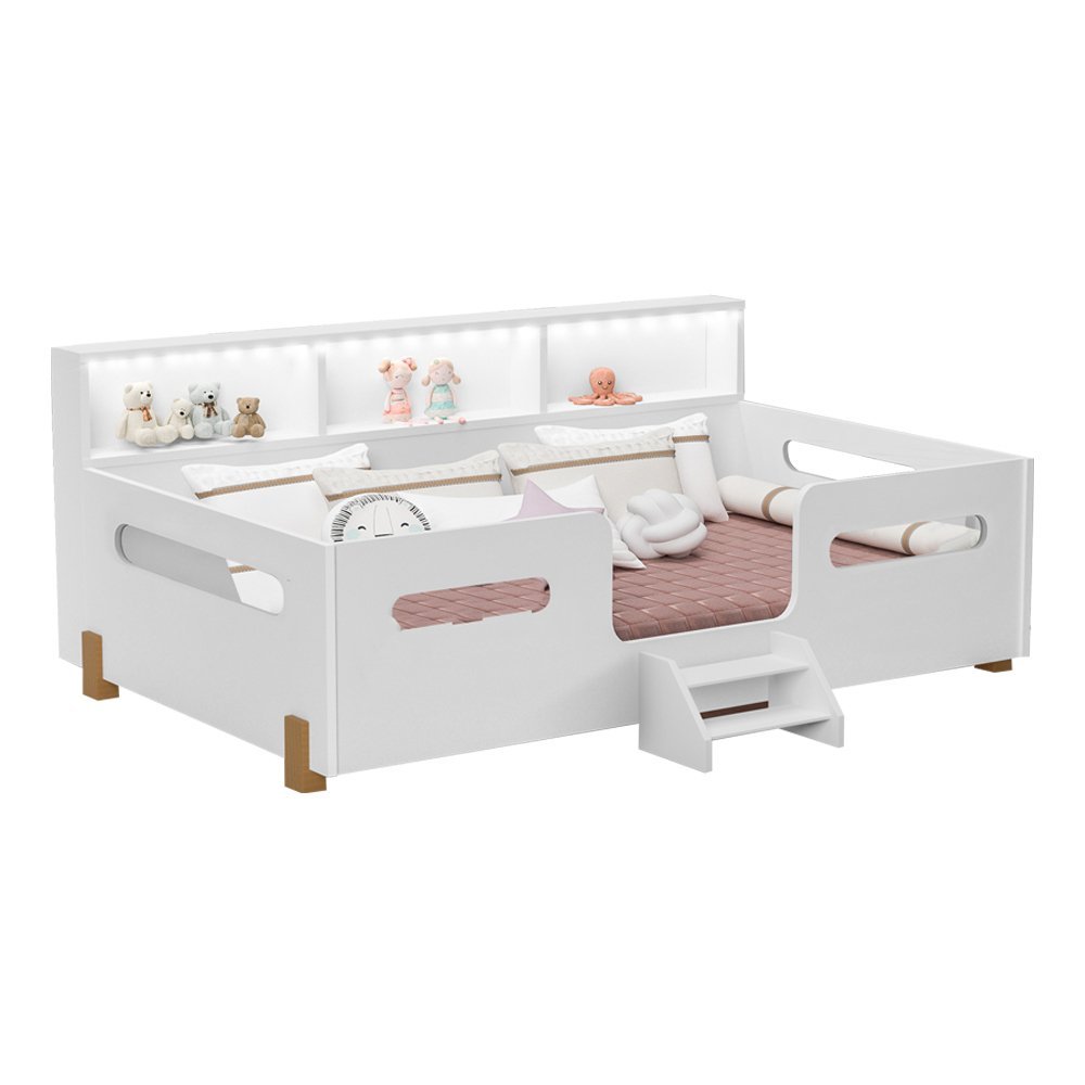 Cama Juvenil Mary com Escada Led e Nicho Branco/mel - 2