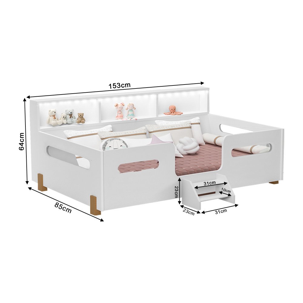 Cama Juvenil Mary com Escada Led e Nicho Branco/mel - 3