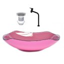 Ver imagem 1 de CUBA DE VIDRO ABAULADA 45CM ROSA + VALVULA + TORNEIRA PRETA