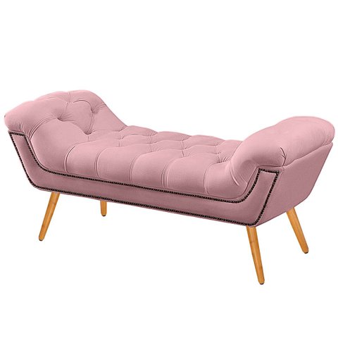 Recamier Estofada Casal King Size Ayla Veludo Rosa Bebe