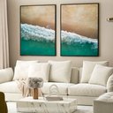 Ver imagem 1 de Kit Quadro Decorativo 2 Telas La Praia Tacolado Moldura Caixa Alta 4,5cm Madeira com Vidro 80 X 120c