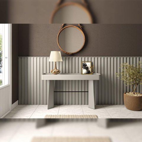 Aparador com Travessa em Metal 280cm com Painel Ripado Mdf Cor:grigio com Preto