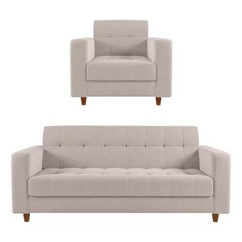 Kit Sofá 3 Lugares + Poltrona Verona - Suede - Bege