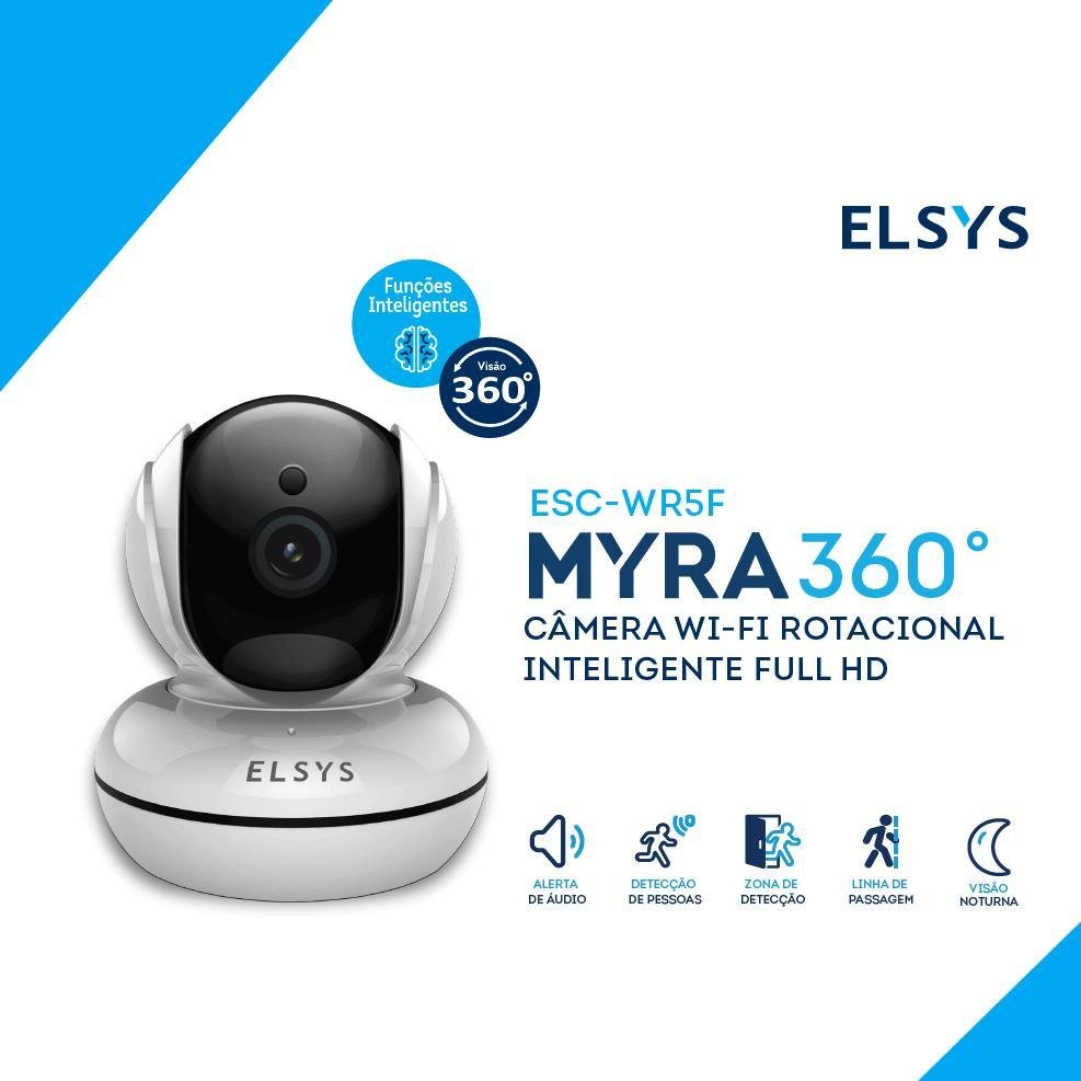 Câmera Inteligente Wifi Giratória Full Hd Myra 360 Elsys - 3
