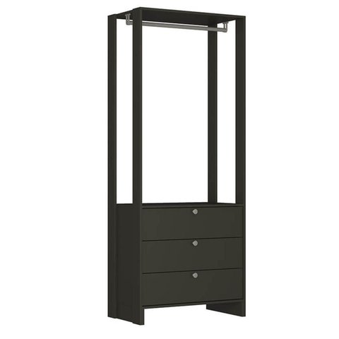 Closet com 1 Cabideiro e 3 Gavetas 80 Cm Grafite Intenso Yes Ey1020