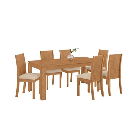 Conjunto Sala de Jantar Mesa Athenas 180 Tampo no Glass com 6 Cadeiras Athenas - Lopas Amendoa Clean