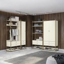 Ver imagem 1 de Kit Dormitorio 3 Portas 8 Gavetas e 3 Cabideiro Industrial Branco/Off White/Dourado