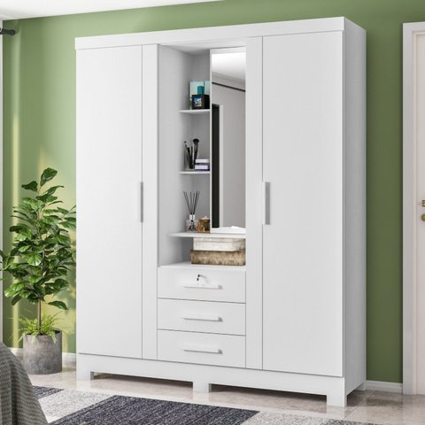 Guarda Roupa Solteiro Capelinha Premium 3 Portas de Bater 3 Gavetas