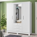 Ver imagem 1 de Guarda Roupa Solteiro Capelinha Premium 3 Portas de Bater 3 Gavetas Branco