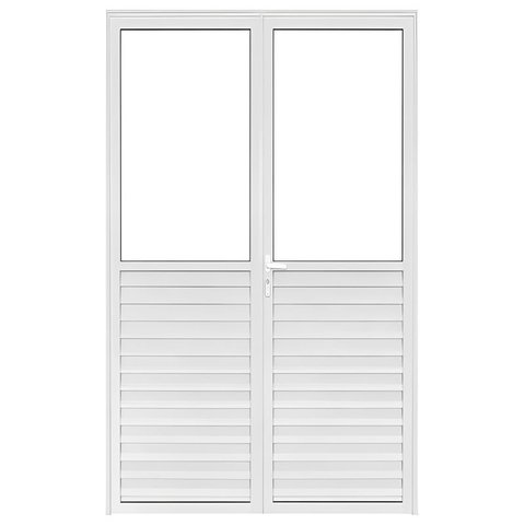 Porta Balcão de Abrir Francesa com Visor de Alumínio Branco Cmc Classic - 2.10 (a) X 1.50 (l)
