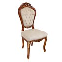 Ver imagem 1 de Cadeira Madeira Marrom Trabalhada Tecido Claro com Capitonê