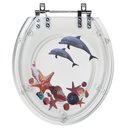Ver imagem 1 de Assento Sanitário Tampa de Vaso Convencional Oval Transparente Decorado - Golfinho e Conchas