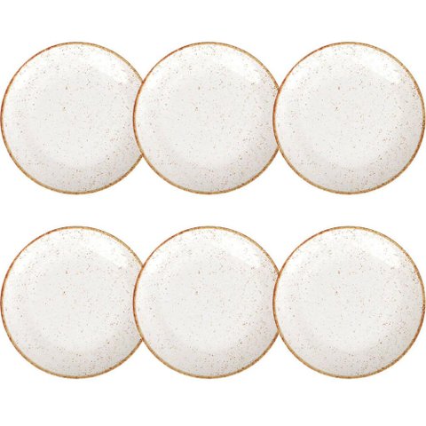 Conjunto 6 Pratos Rústicos Tramontina 25cm Rasos Porcelana Decorado Marrom