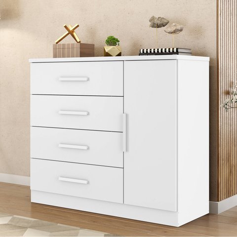 Cômoda Sapateira Genova Plus 1 Porta 4 Gavetas Branco