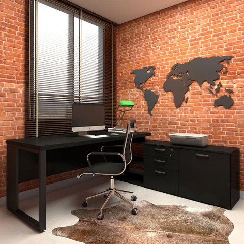 Mesa de Escritório Diretor em L Industrial 170cm Pés Metal