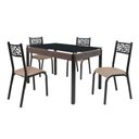 Ver imagem 2 de Conjunto Sala de Jantar Mesa Jade 120x75cm Tampo Vidro com 4 Cadeiras Marrom/Preto/Linho Bege