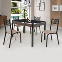 Ver imagem 1 de Conjunto Sala de Jantar Mesa Jade 120x75cm Tampo Vidro com 4 Cadeiras Marrom/Preto/Linho Bege