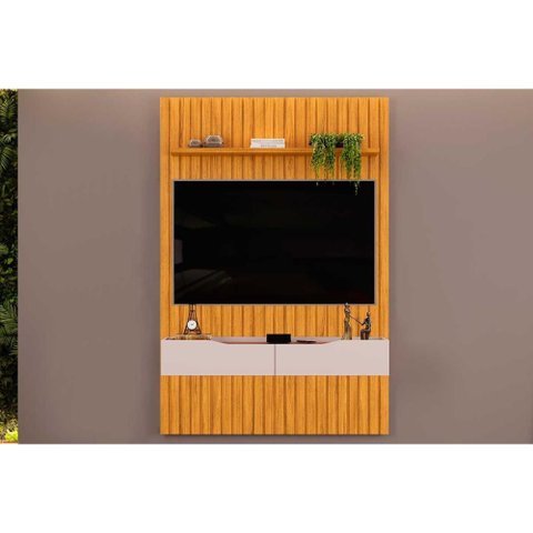 Rack Bancada C/painel P/tv até 55 Polegadas Pratic Ripado Prateleira 143x240cm Cedro - Dj Móveis