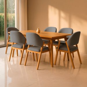 Kit 6 Cadeiras de Jantar Noah Estofada com Braço Madeira Maciça Linho Cinza - Arkell