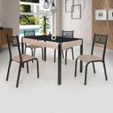 Ver imagem 1 de Conjunto Sala de Jantar Mesa Jade 120x75cm Tampo Vidro com 4 Cadeiras Bege/Preto/Linho