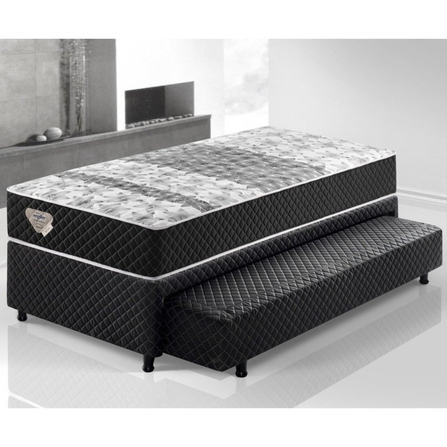 Conjunto Box com Somiê Auxiliar Soft Comfort Preto Mola Verticoil Solteiro 088x188x60cm  - 2