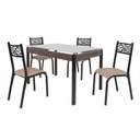 Ver imagem 2 de Conjunto Sala de Jantar Mesa Jade 120x75cm Tampo Vidro com 4 Cadeiras Marrom/Preto/Linho Bege