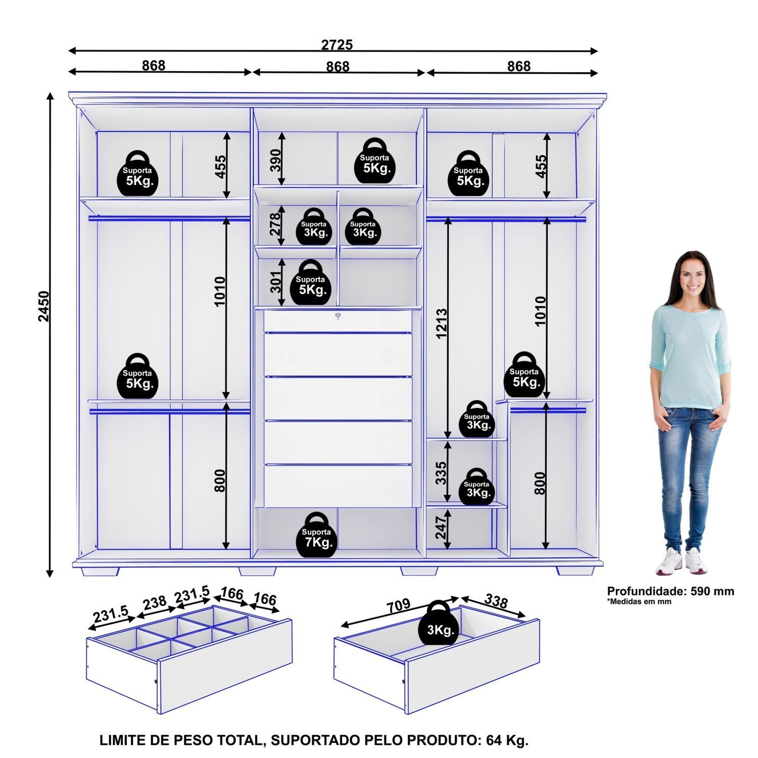 Guarda Roupa Casal 6 Portas 5 Gavetas Everest Max - 5