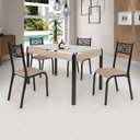 Ver imagem 1 de Conjunto Sala de Jantar Mesa Jade 120x75cm Tampo Vidro com 4 Cadeiras Bege/Preto/Linho