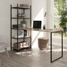 Escrivaninha Mesa Escritório com Estante Alice 5 Prateleiras 120cm Industrial Preto Fosco E Madeirado Elmo - 1
