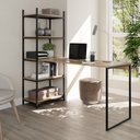 Ver imagem 1 de Escrivaninha Mesa Escritório com Estante Alice 5 Prateleiras 120cm Industrial Preto Fosco E Madeirado Elmo
