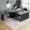 Ver imagem 1 de Espaço de Trabalho em L P/ 2 Pessoas 120cm Pés Painel F5 Cor:cinza Sagrado com Preto