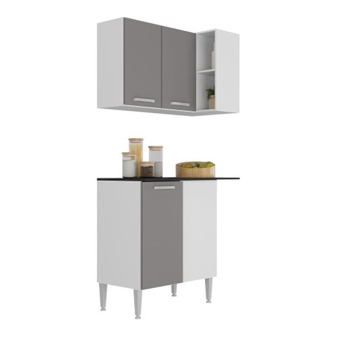 Kit Armário de Cozinha Aéreo Canto com Balcão 90cm 3 Portas Pequim Multimóveis Mp2381 Branco/