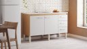 Ver imagem 3 de Gabinete Cozinha Mdf/mdp 1,44m Elegante 6 Pés e Amplo Espaço:jequitibá/nude