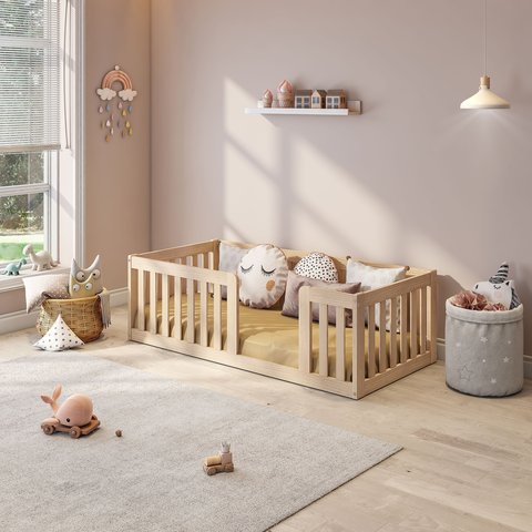 Mini Cama Montessoriana com Grade Giulia Casatema MadeiraOriginals Marrom/Bege