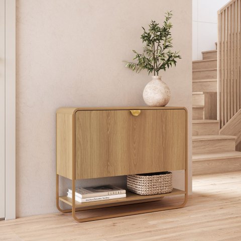 Sapateira 1 Porta 93cm Luna Orgânica Pé Metal Hanover/Dourado ou Nero/Preto - Artesano