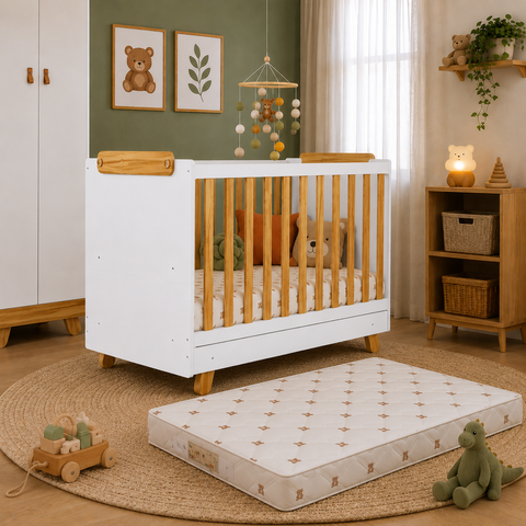 Kit Berço Pingo Branco/Amêndoa + Colchão Orthoflex Infantil