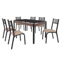 Ver imagem 3 de Conjunto Sala de Jantar Mesa Jade 140x80cm Tampo Vidro com 6 Cadeiras Bege/Preto/Linho