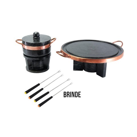 Fondue de Pedra Sabao Chapa 32 Cm + Panela de 500 + Brinde Leônidas Fondue Completo