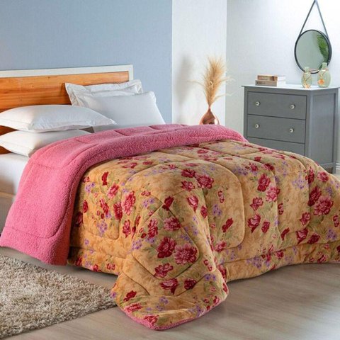 Edredom Coberdrom Sonobom Queen Sherpa - Floral Rosê
