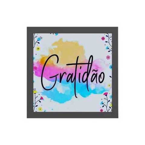 Quadro Quadrado Colorido Gratidão 20x20cm:Madeira branca
