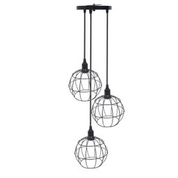 Lustre Pendente Aramado Triplo Globo Cabo Regulável Luminária Agp Ilumini Retro Globo Luxtpenar Pret - 1