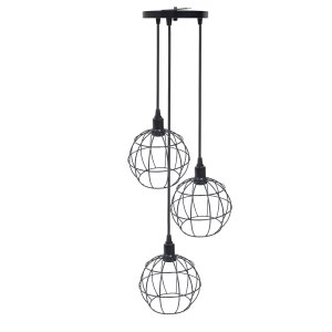 Lustre Pendente Aramado Triplo Globo Cabo Regulável Luminária Agp Ilumini Retro Globo Luxtpenar Pret