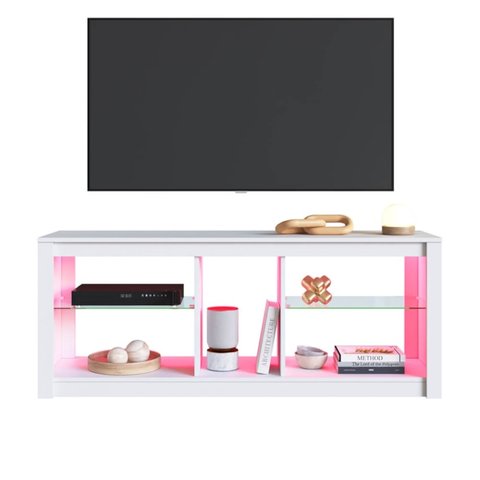 Rack com Led 02 Prateleiras em Vidro 136cm Branco Proddy