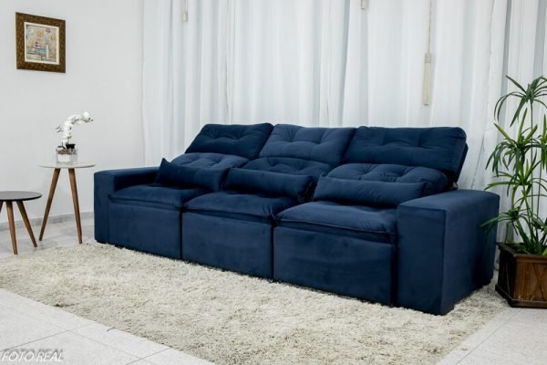 Sofá Retrátil e Reclinável 2,10m C/ 03 Módulos em Tecido Suede Azul