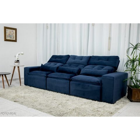 Sofá Retrátil e Reclinável 2,10m C/ 03 Módulos em Tecido Suede Azul