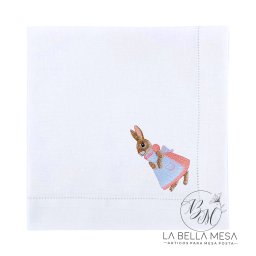 Guardanapo Linho Ponto Ajour Bordado Coelha Rosa 50x50 cm - 3