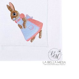 Guardanapo Linho Ponto Ajour Bordado Coelha Rosa 50x50 cm - 4