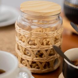 Kit 4 Potes Herméticos Vidro com Sisal Tampa Madeira Wolff 750ml Porta Mantimentos - 2